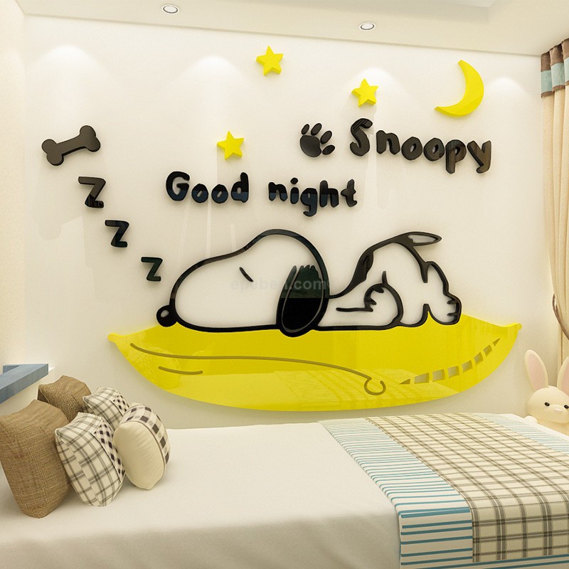 Tranh dán tường mica 3d decor khổ lớn snoopy trang trí mầm non, mẫu giáo, phòng cho bé