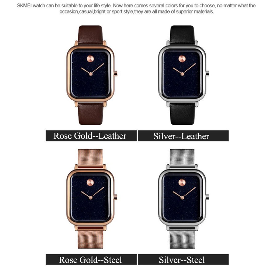 Đồng Hồ Thời Trang SKMEI 9187 Mặt Vuông Với Dây Đeo Bằng Thép Chống Nước Dành Cho Cặp Đôi