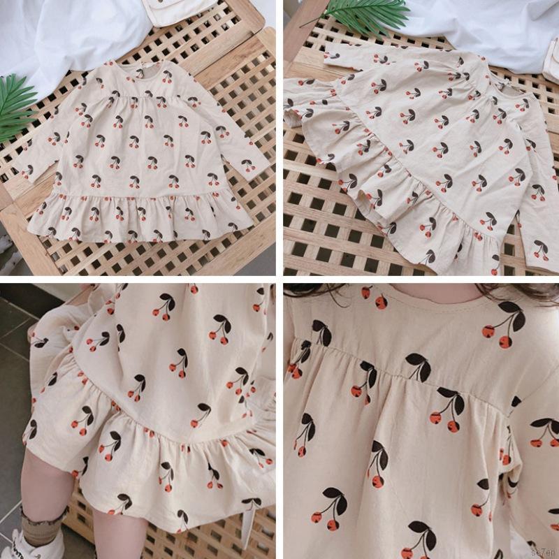 Đầm Công Chúa Tay Dài Hoạ Tiết Quả Anh Đào Cho Bé Gái 1-6 Tuổi