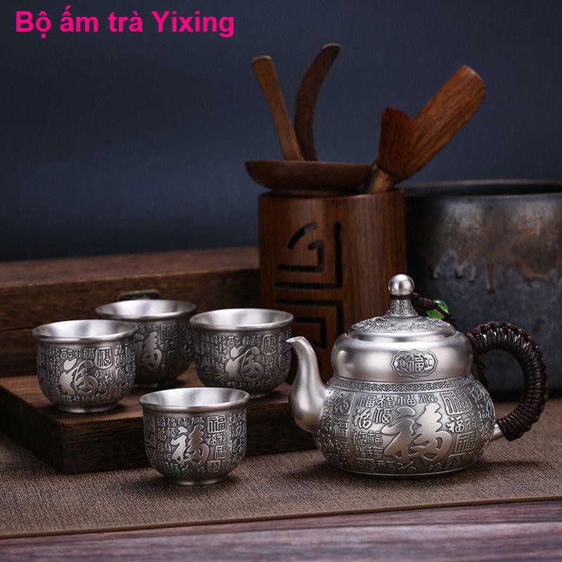 Baifu 999 Bộ trà bạc Sterling đồ Trung Quốc 1 khay nồi 4 chén châu Âu để làm quà tặng