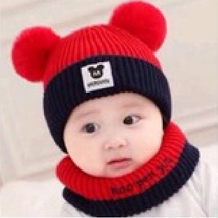 mũ,nón len 2 quả bông kèm khăn quàng cổ cực ấm cho bé
