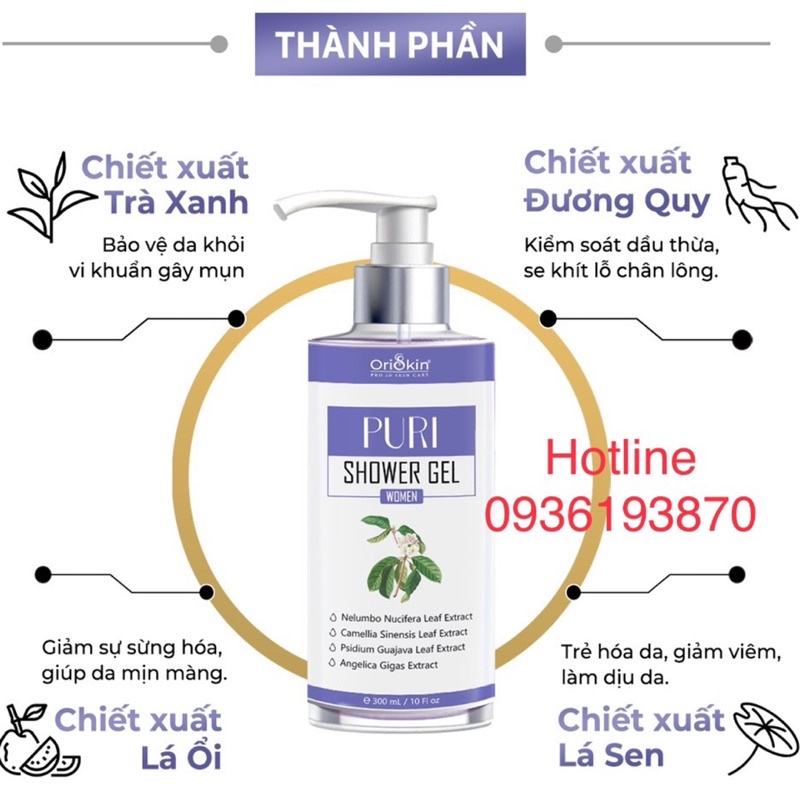✅ Oriskin Puri Shower Gel dành cho Nữ 300ml  [CHÍNH HÃNG] ❤️ Sữa Tắm Hỗ  Trợ Ngăn Ngừa Mụn Viêm Nang Lông Làm Sạch Sâu