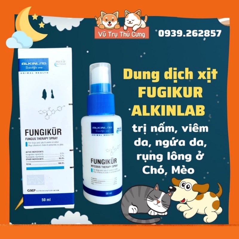 Dung dịch xịt FUNGIKUR ALKINLAB cho Chó Mèo 50ml| Dung dịch xịt nấm da, viêm da cho Chó Mèo