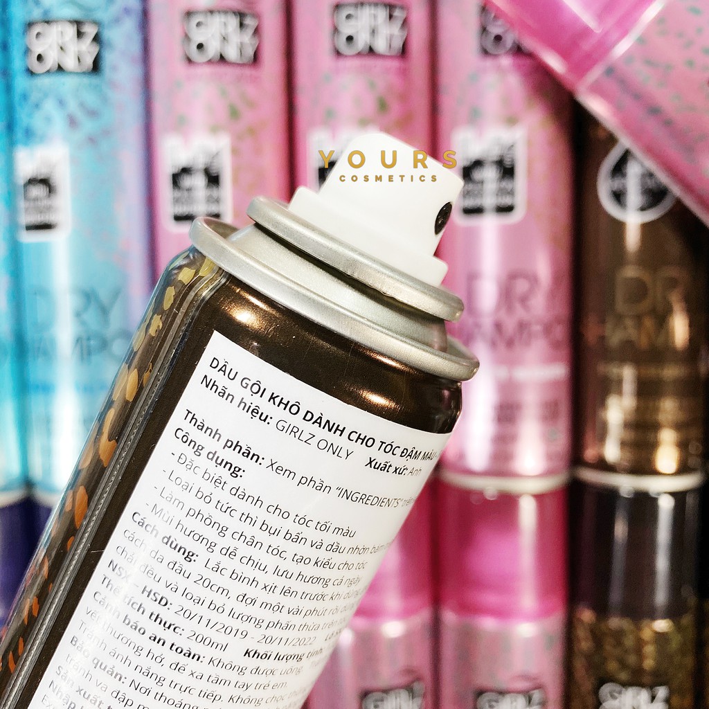 [Đại Lý Chính Thức] Dầu Gội Khô Girlz Only Tinh Dầu Argan For Brumettes Dry Shampoo 200ml - Kiểm Định An Toàn Bộ Y Tế