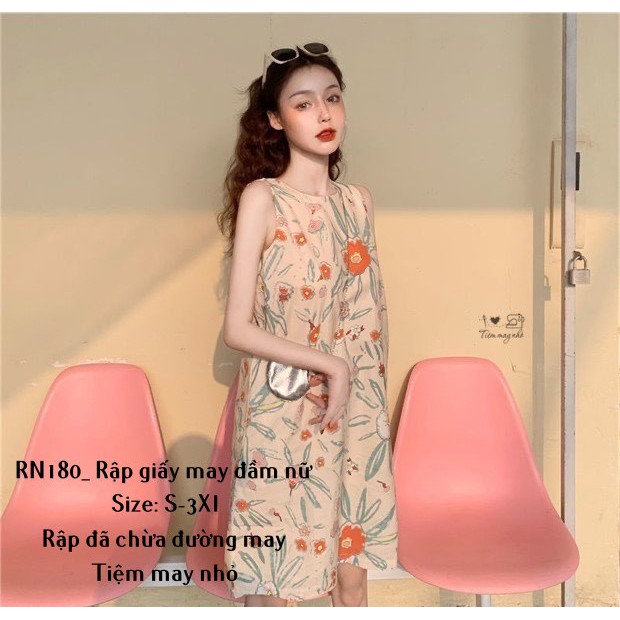 RN180_rập giấy may đầm suông sát nách nữ