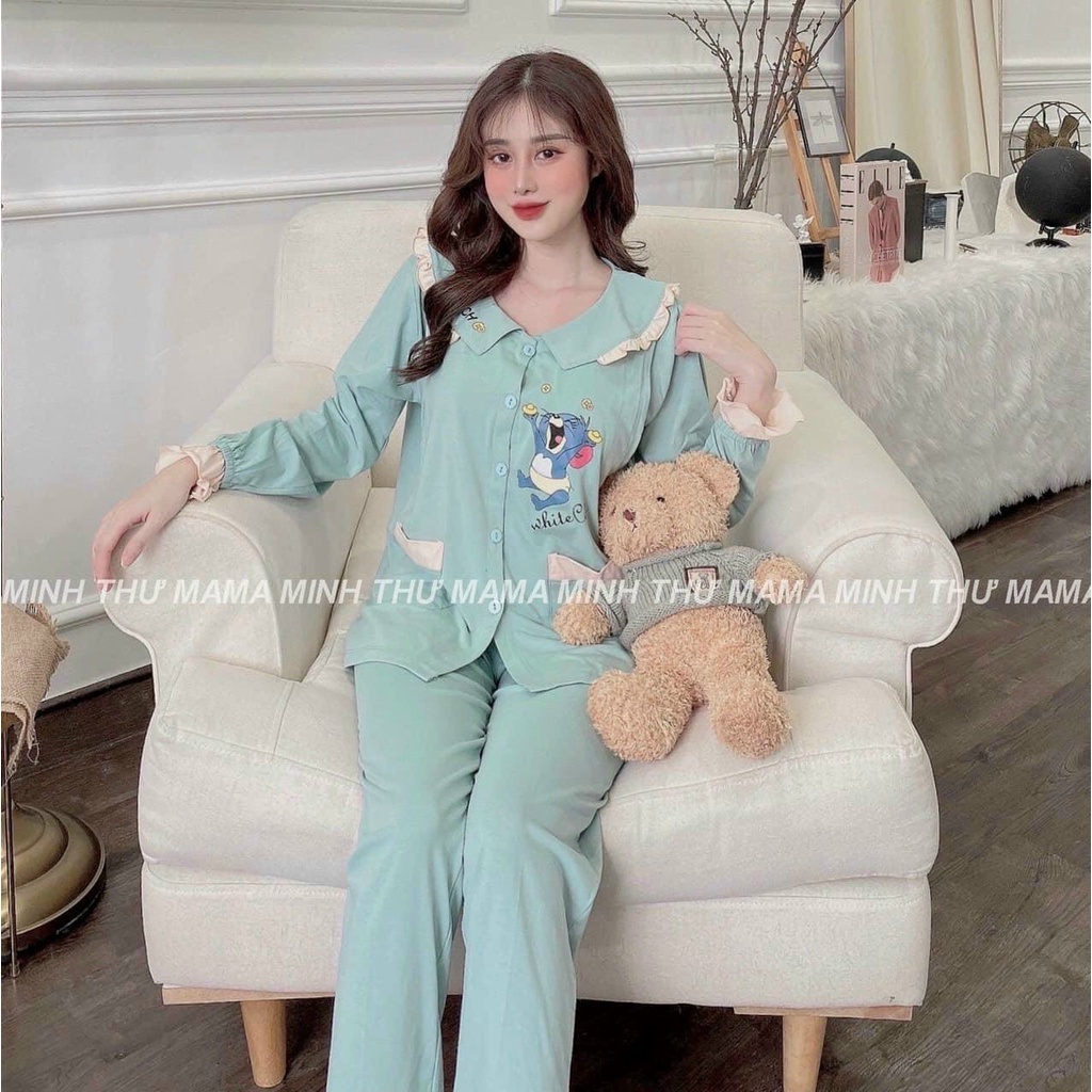 Bộ bầu mặc bầu và sau sinh thun cotton dài tay, cho con bú, chất coton cao cấp, kiểu dáng trẻ chung, ảnh video chụp thật