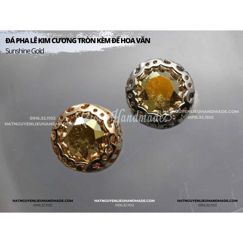 Đá pha lê kim cương tròn chóp nhọn có đế hoa văn cao cấp 10mm