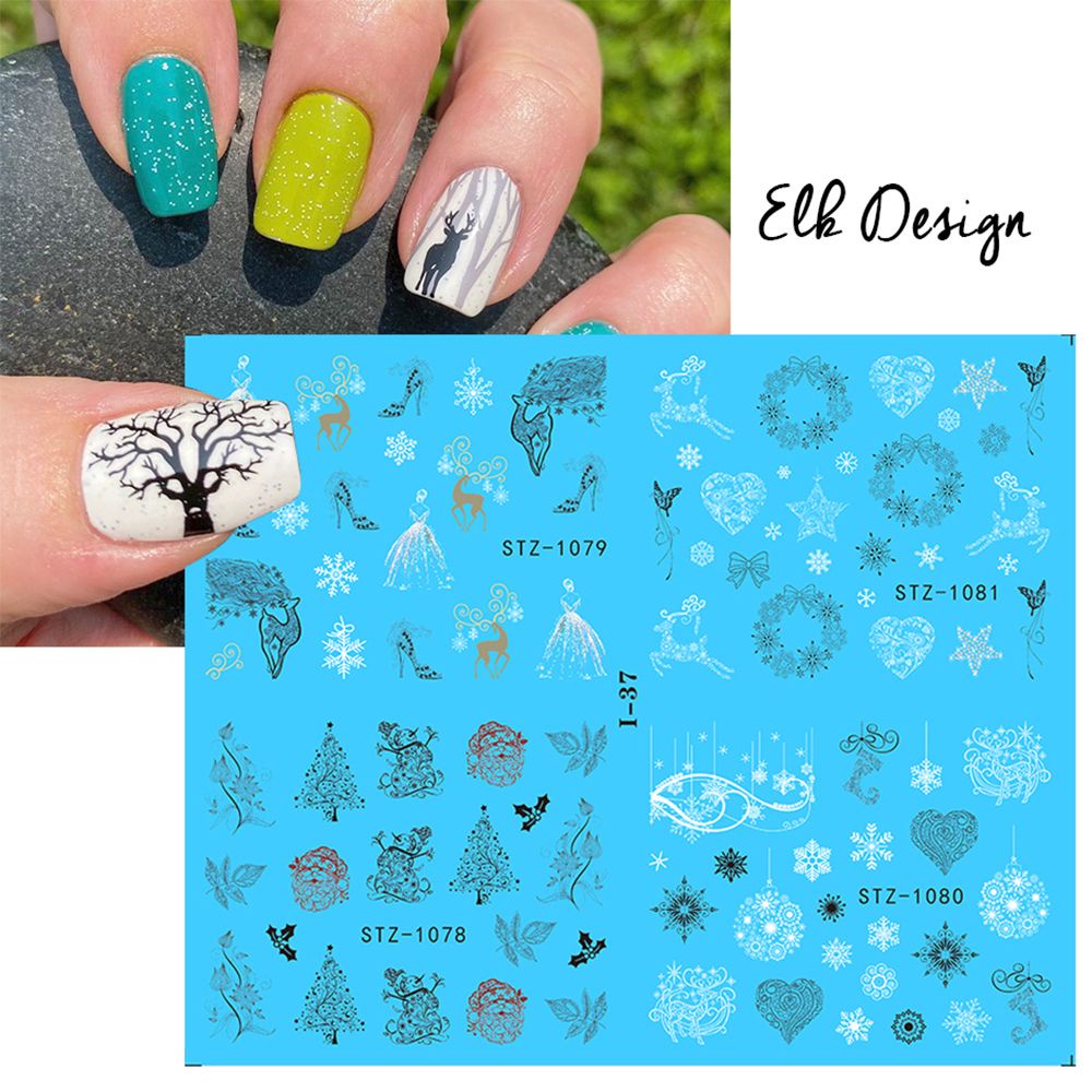 [Hàng mới về] Miếng dán trang trí móng chuyển nước họa tiết giáng sinh màu trắng đen 4 trong 1