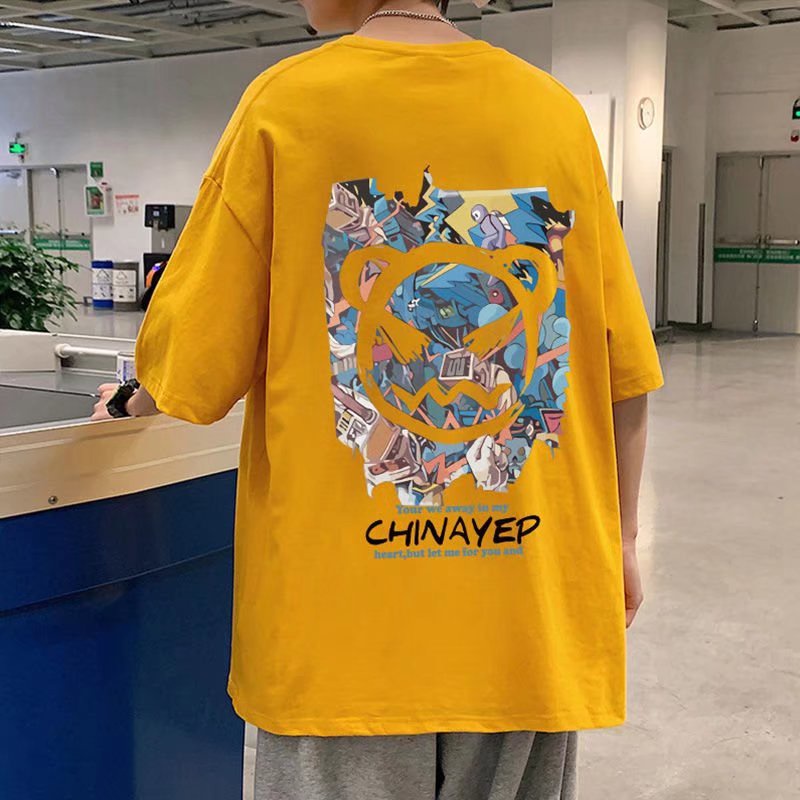Áo Thun Tay Ngắn Cổ Tròn Dáng Rộng In Hoạt Hình Mặt Cười Kiểu Hồng Kông Thời Trang Mùa Hè Cho Nam