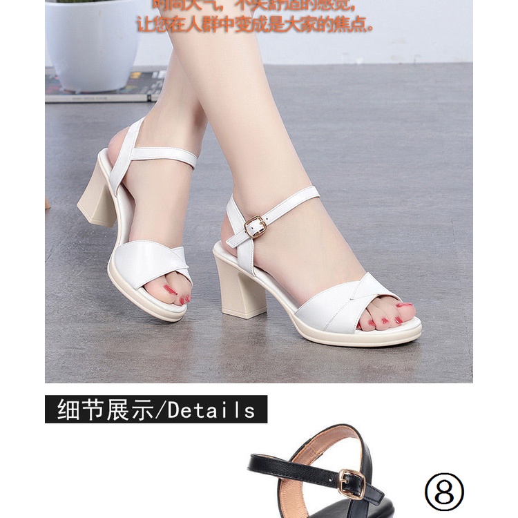 Giày Sandal Cao Gót Da Thật Đế Mềm Thoải Mái Thời Trang Mùa Hè 2022 Cho Phụ Nữ Trung Niên