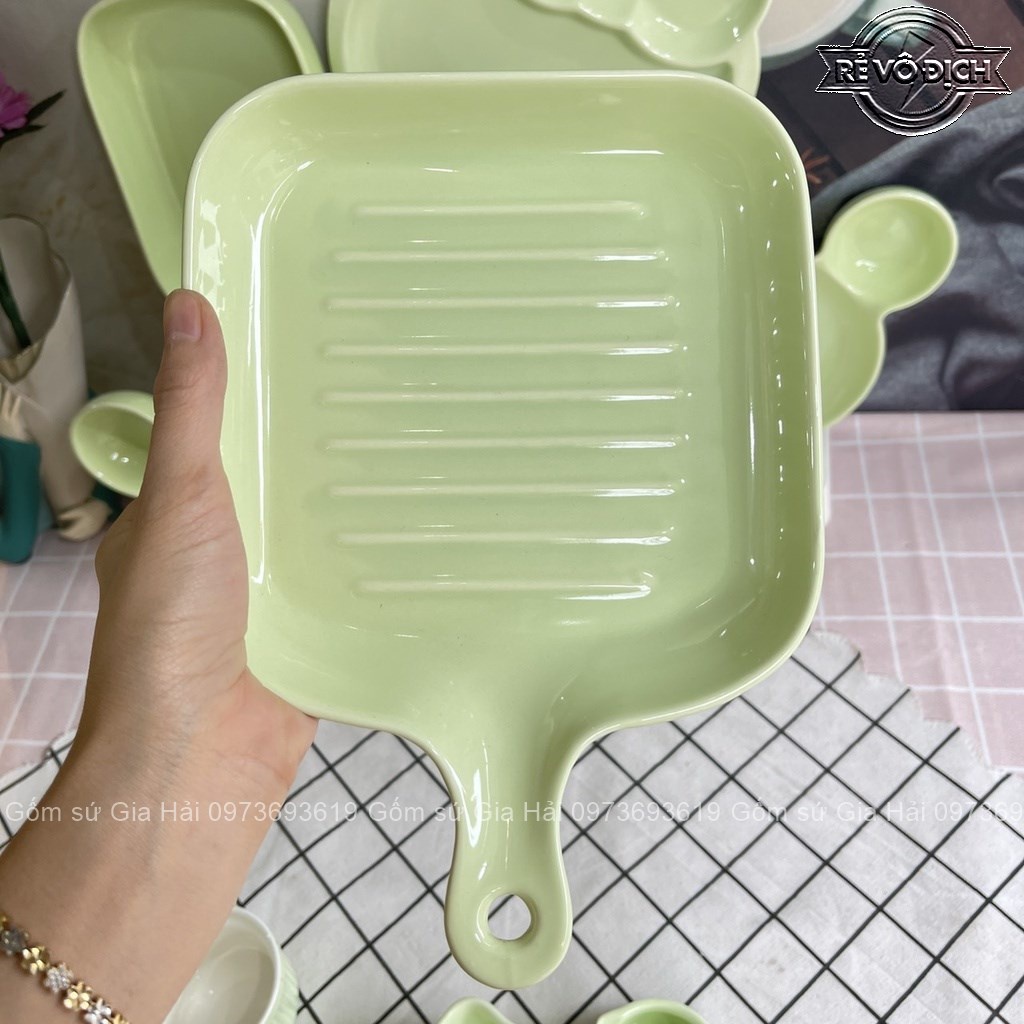 Bát Ăn Cơm Bát Chè Đĩa Sứ Chén Dĩa Sứ Dễ Thương Cute Decor Cao Cấp sét 14 món màu xanh