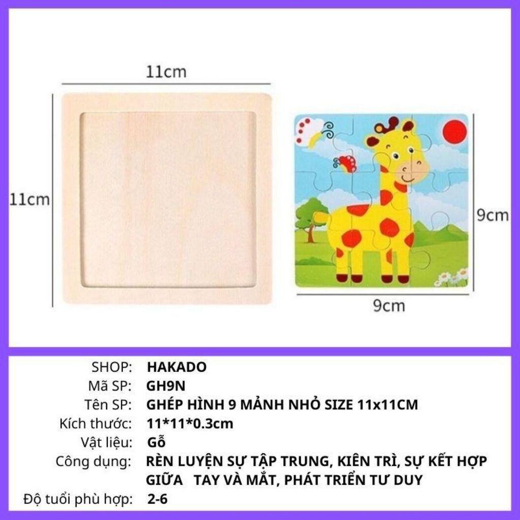 Đồ Chơi Xếp Hình Tranh Ghép Gỗ 9 Miếng, Đồ Chơi Cho Bé Tư Duy Thông Minh, ALokids Tb