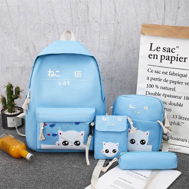 [ BEST SELLER ] Balo Set 4 Món - Cat Mèo Nằm S005