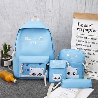 Set 4 món balo thời trang, túi tote, túi đeo chéo và hộp bút hình mèo xinh