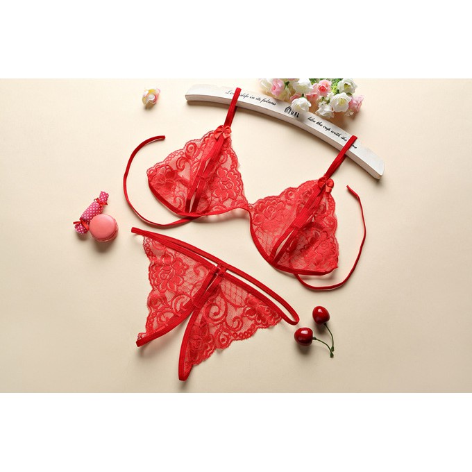 Set đồ lót sexy ren gợi cảm áo hở núm + quần lót xẻ đáy  - DZ-04