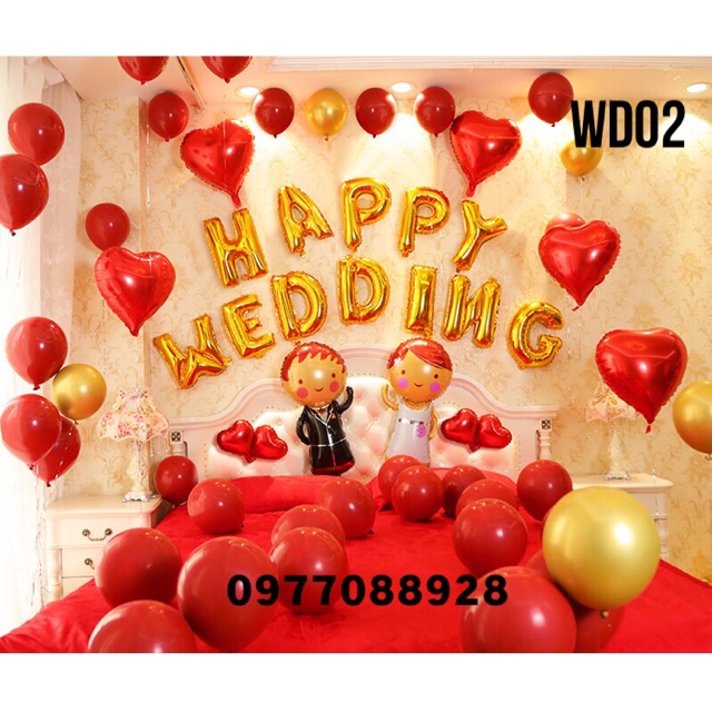 Trang Trí Phòng Cưới Tân Hôn Happy Wedding Set Bóng WD02