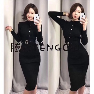 Váy len body khuy kèm đai