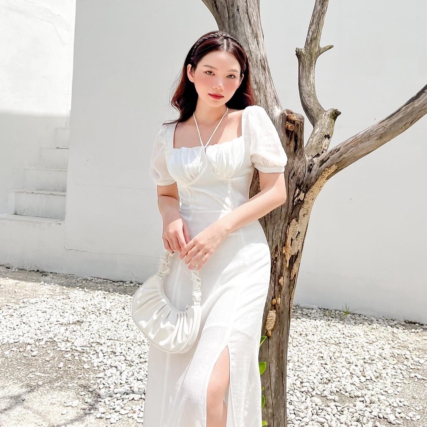 Đầm STELIA - đầm dài cổ vuông nhún ngực