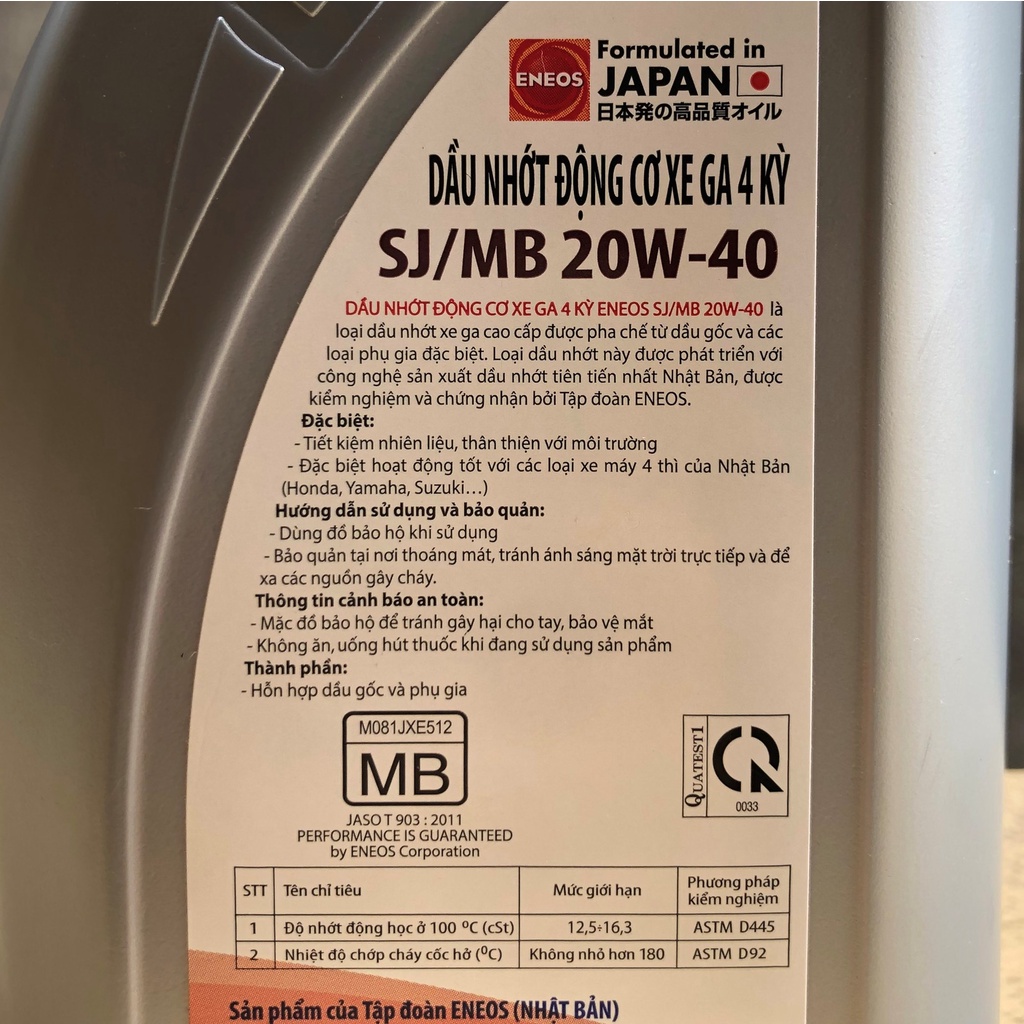 Dầu nhớt xe ga gốc khoáng ENEOS SJ/MB 20w40