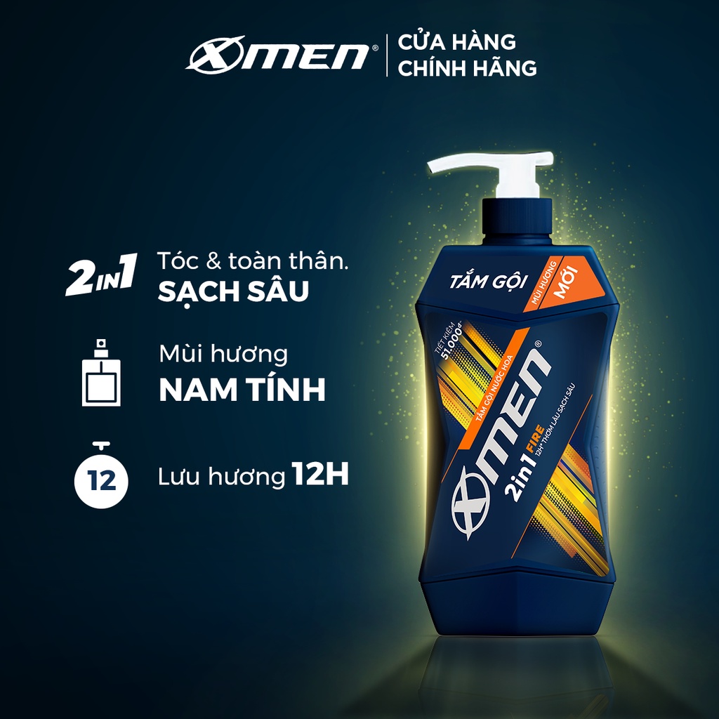 Tắm Gội Nước Hoa X-Men Fire 2in1 - 12h Thơm Lâu Sạch Sâu 650g