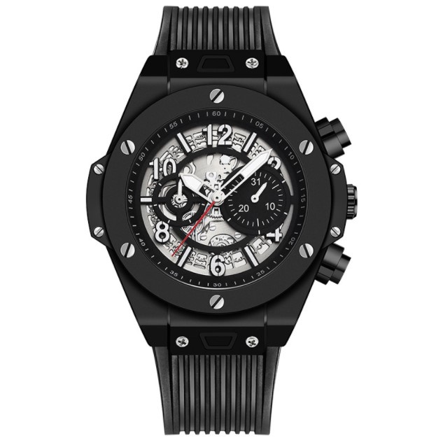 Đồng hồ cơ nam tự động automatic dây cao su chính hãng KIMSDUN K-523A lộ máy sang trọng cao cấp