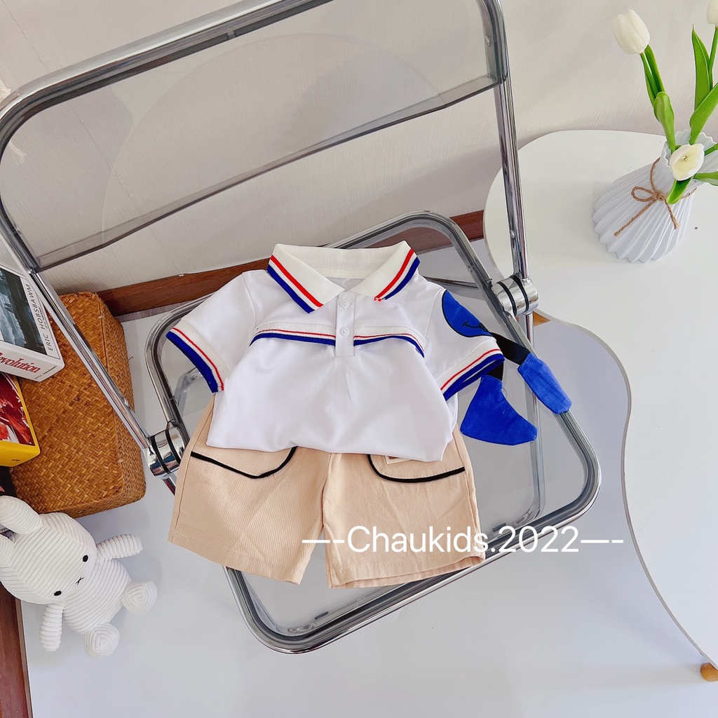 Bộ bé trai cổ bẻ cài khuy kết hợp quần short mềm cho bé từ 8-20kg