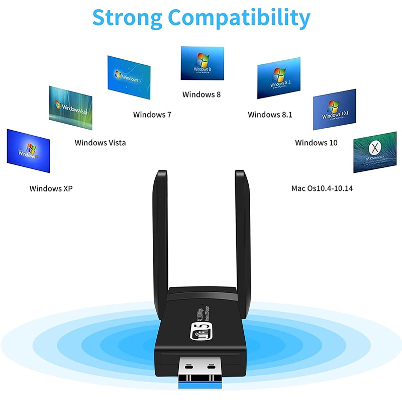 USB thu sóng WiFi 1200Mbps 3.0 băng tần kép 2.4G / 5Ghz 5dBi cho PC / Laptop / Mac