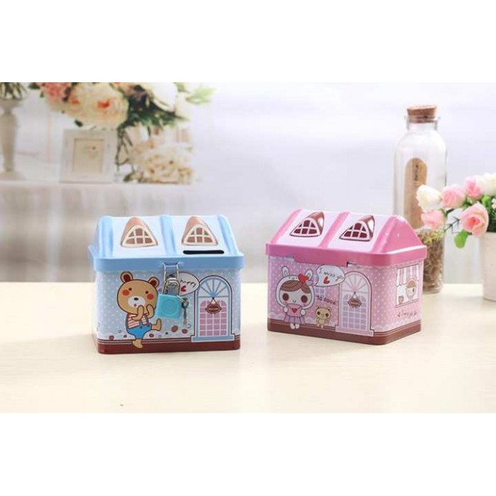 Két Sắt Heo Tiết Kiệm Hình Nhà Có Khóa Mini Cho Bé