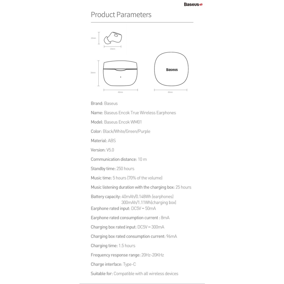 Tai nghe Bluetooth Baseus Encok True Wireless Earphones WM01