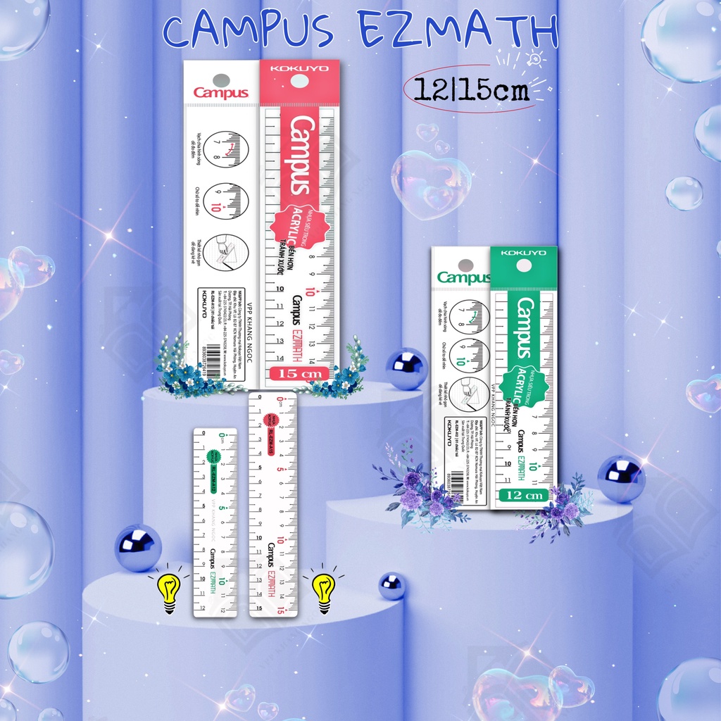 Thước Kẻ Nhựa Trong Suốt 12-15cm Ezmath Campus