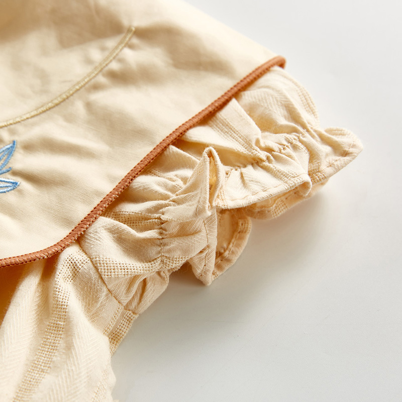 Áo Liền Quần Cổ Vuông Thêu Hoa Cho Bé Gái