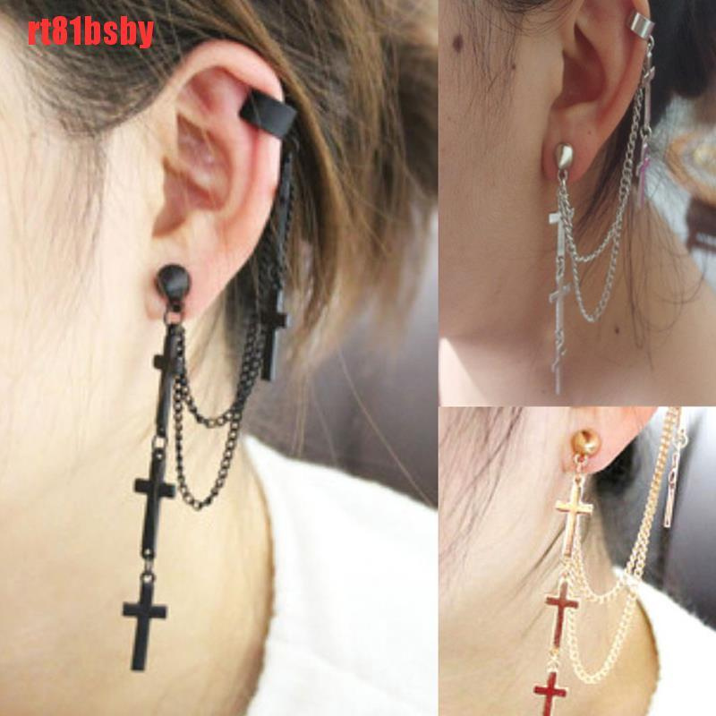 [rt81bsby]1pc Fashion Cool Rock Punk Crosses Tassel Chain Ear Wrap Cuff Stud Clip Earring