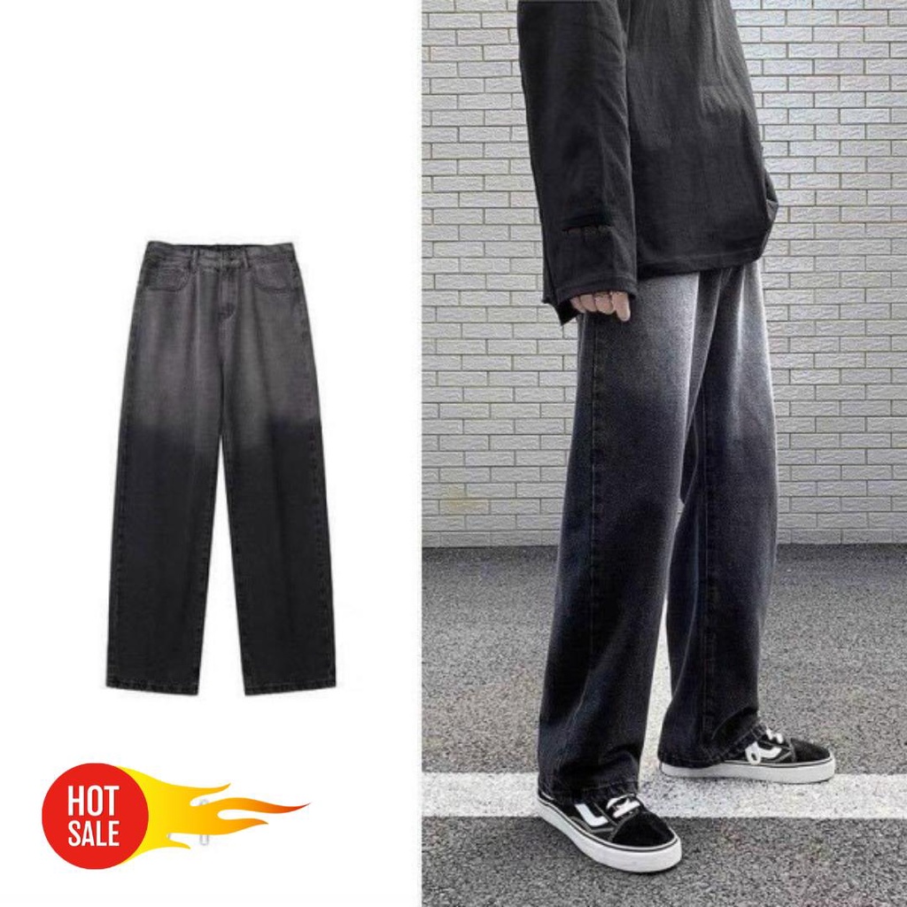 Quần Baggy Nam Jean Đen Loang 2 Màu Ống Suông Rộng Dáng Đứng Vải Bò Mềm Mại Dày Dặn Gen Z Store HN
