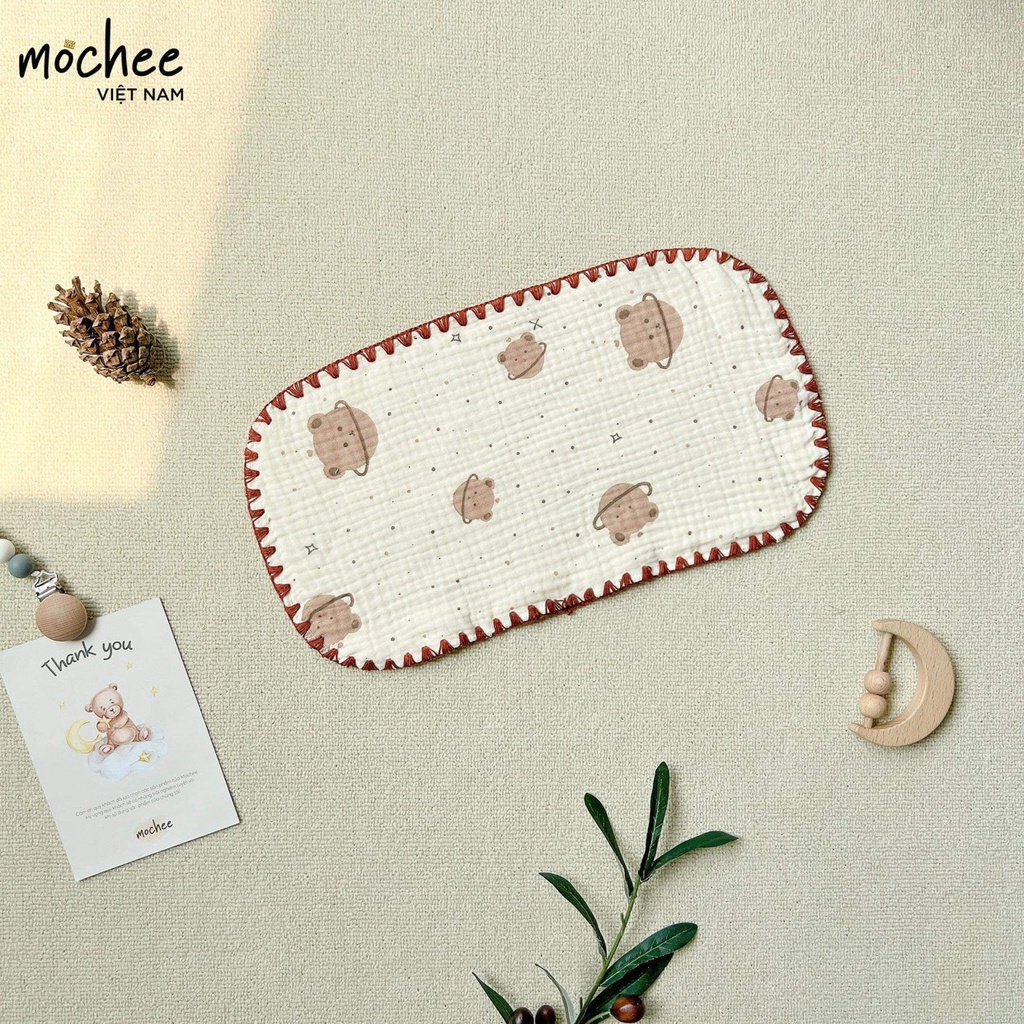 Gối xô thấm mồ hôi Mochee cho bé sơ sinh, gối vải xô muslin hữu cơ 15x30 cm - Monnie Kids