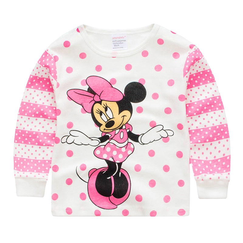 Bộ Đồ Ngủ Pijama In Hình Chuột Minnie Dễ Thương Cho Bé Gái