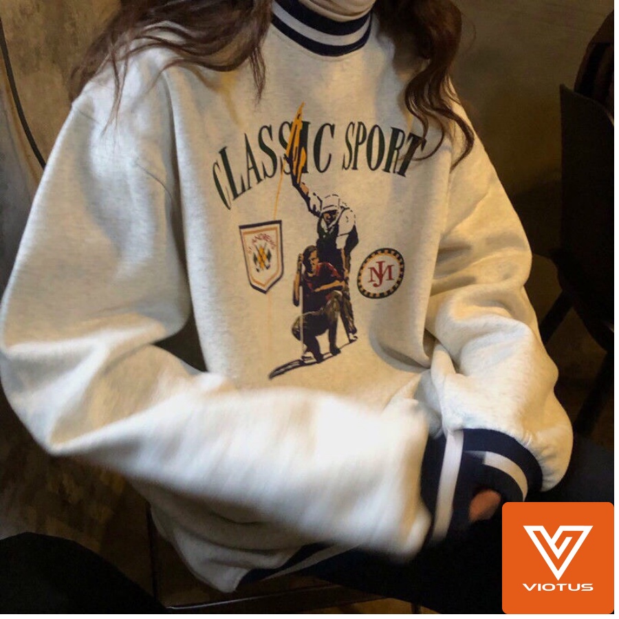 Áo Sweater Nỉ Bông Cotton Unisex Dáng Rộng VIOTUS - Classic Sport