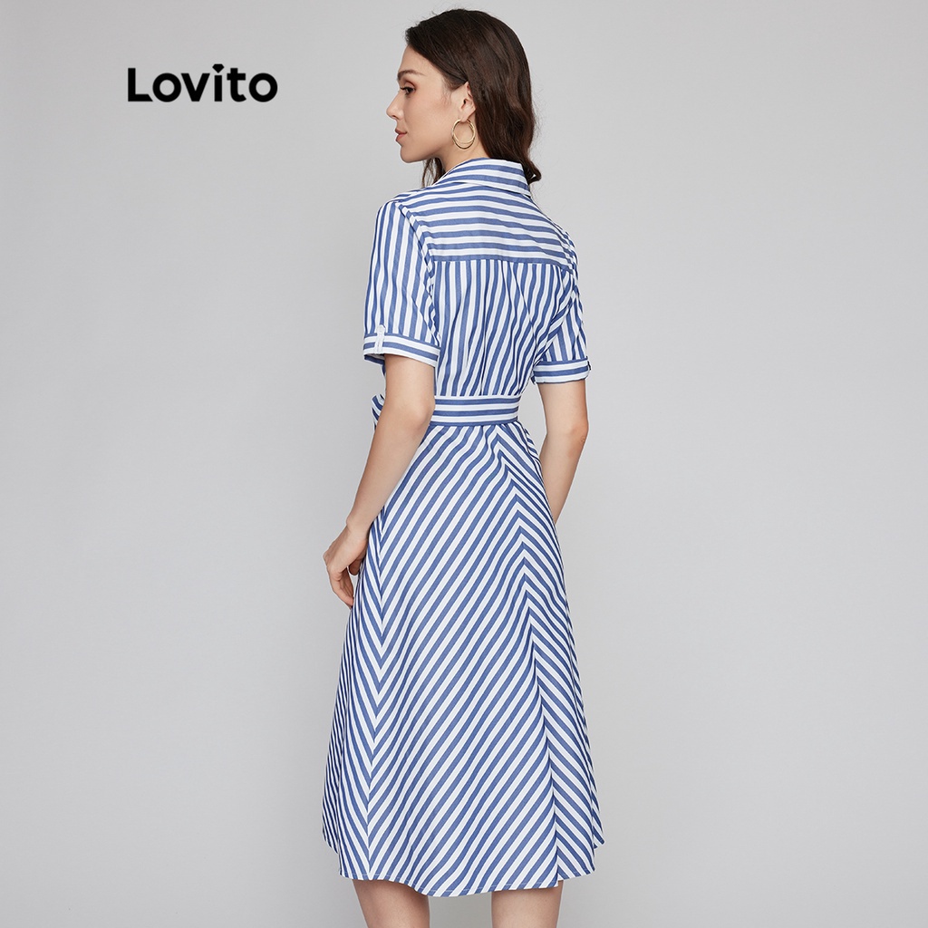 Đầm Lovito phong cách thanh lịch sọc dạng áo phối thắt lưng L26LD055 (nhiều màu)