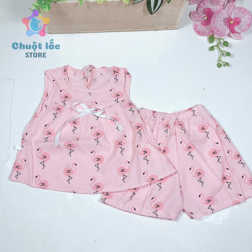 Bộ Quần Áo Bé Gái Chuột Lắc Store Sát Nách Kiểu Babydoll Chất Đũi 6kg Đến 16kg