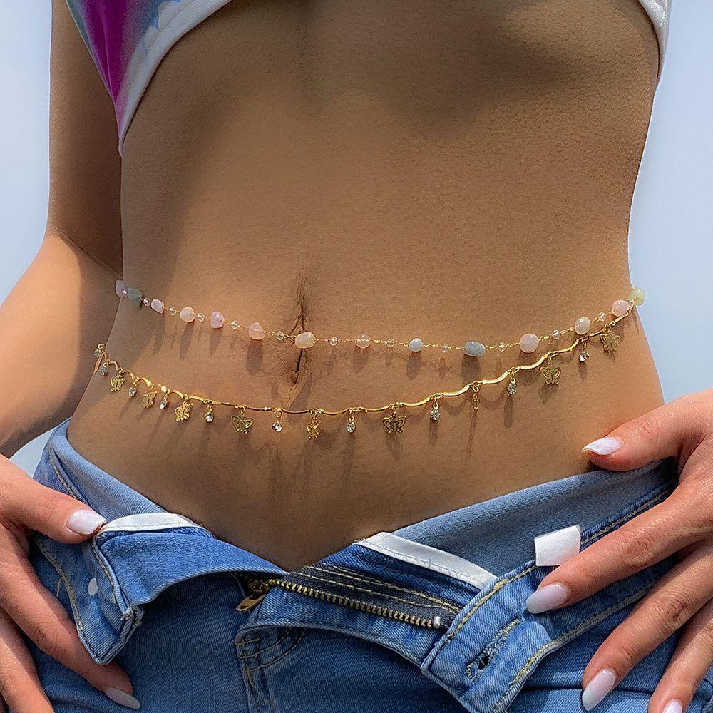 Dây Xích Đeo Hông Hình Bướm Phong Cách Punk Hip Hop Thời Trang Đi Biển Cho Nữ|Đai Nịt Bụng Bằng Kim Loại Chất Lượng