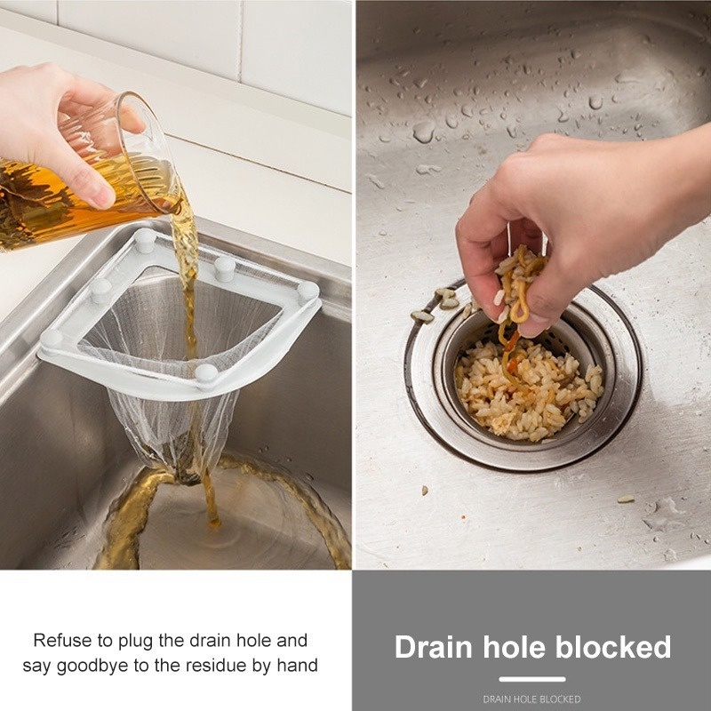 Túi Lưới Lọc Rác Hình Tam Giác Có Giác Hút Gắn Bồn Rửa Nhà Bếp