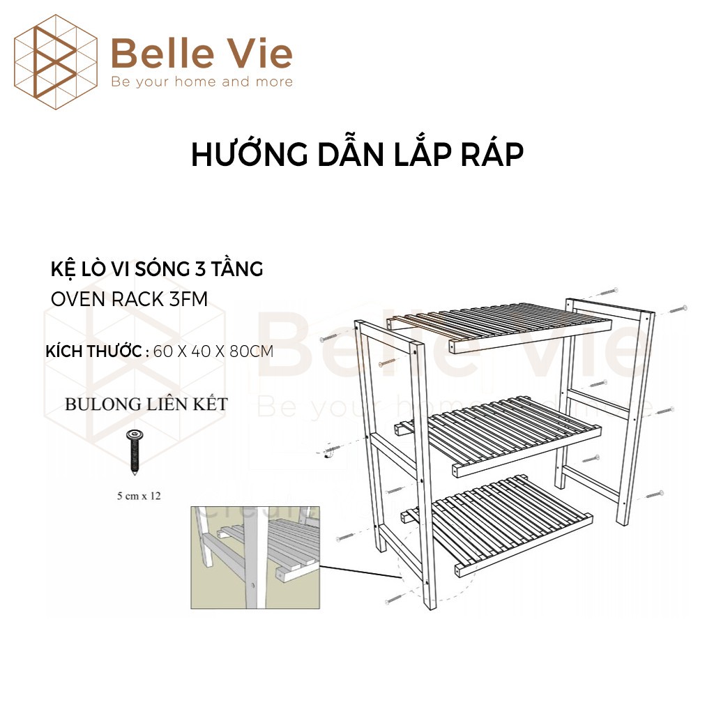 [Xả Kho] Kệ Để Lò Vi Sóng 3 Tầng BelleVie Kệ Bếp Gỗ Đa Năng Oven Rack 3F