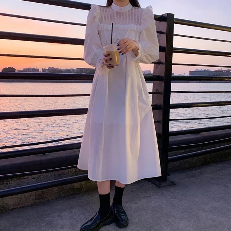 IELGY Đầm Phối Ren Chiết Eo Kiểu Dáng Nhẹ Nhàng Thanh Lịch Cho Nữ