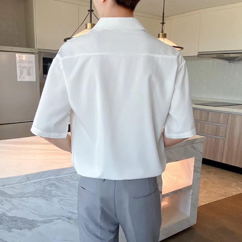 Áo Sơ Mi Tay Ngắn Dáng Rộng Màu Trơn Phong Cách Hàn Quốc Thời Trang Mùa Hè Cho Nam Giới Có 4 Màu Size M-2XL