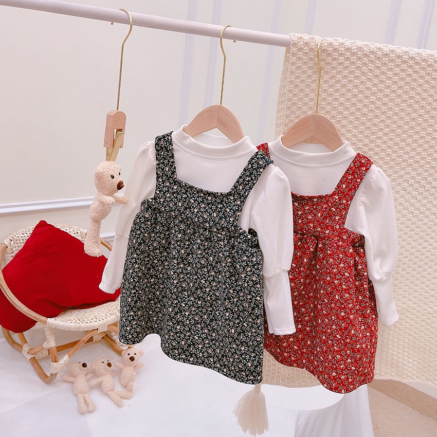 Set Váy Hoa Nhung Lì Kèm Áo Tay Bồng Thu Đông Cho Bé Từ 8-19kg Mã V07