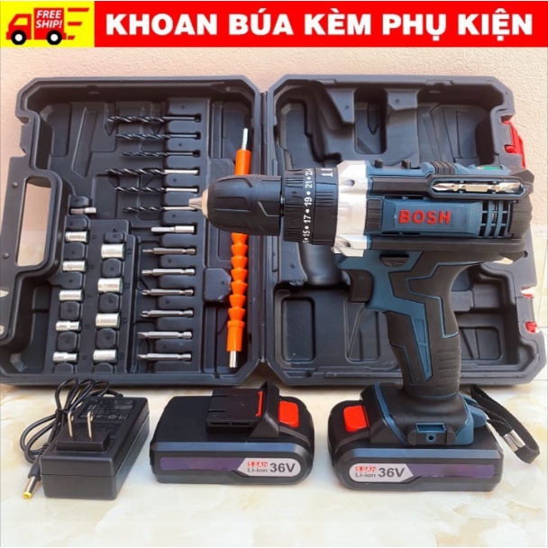 Máy Khoan Pin Cầm Tay BOSH 36V - Lõi Đồng Có Búa - Ba Chức Năng Khoan, Bắt Vít Tiện Lợi