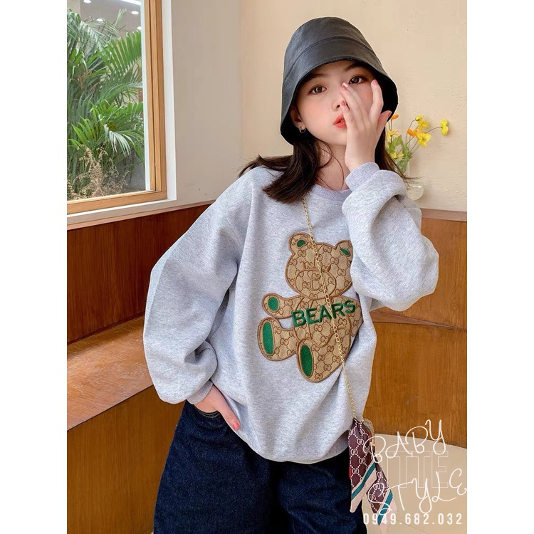 Áo thu đông dài tay bé gái "BEARS" 14-45kg cho bé gái 4-14 tuổi. Chất liệu da cá, gấu thêu đáp nổi. G47