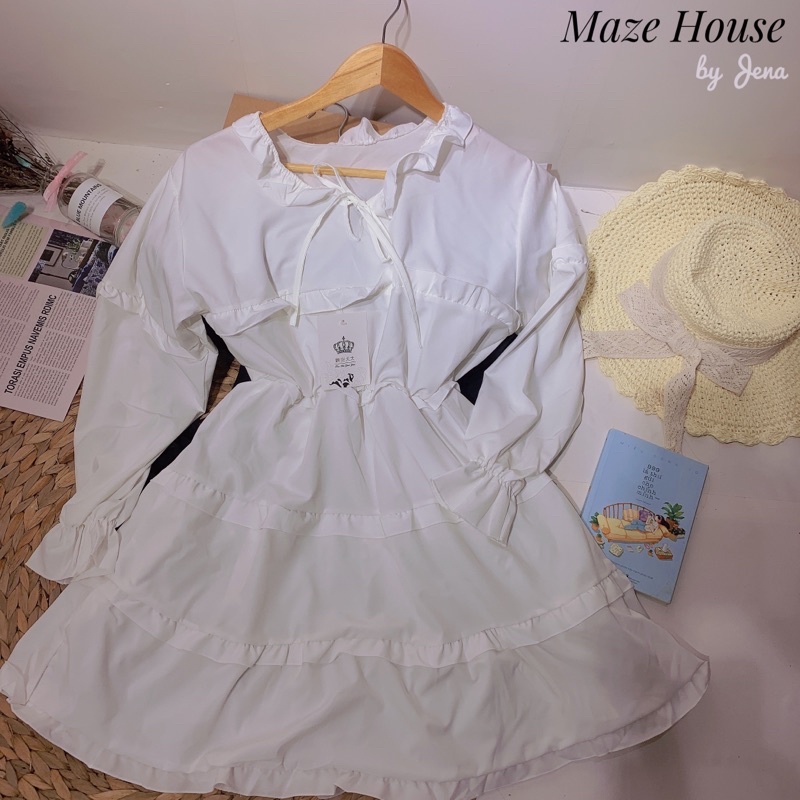 Váy viền tầng 💖 Hot Trend 💖 Đầm bánh bèo viền tầng 2 màu Đen, Trắng chất liệu đũi mềm phong cách Hàn Quốc - Maze House | BigBuy360 - bigbuy360.vn