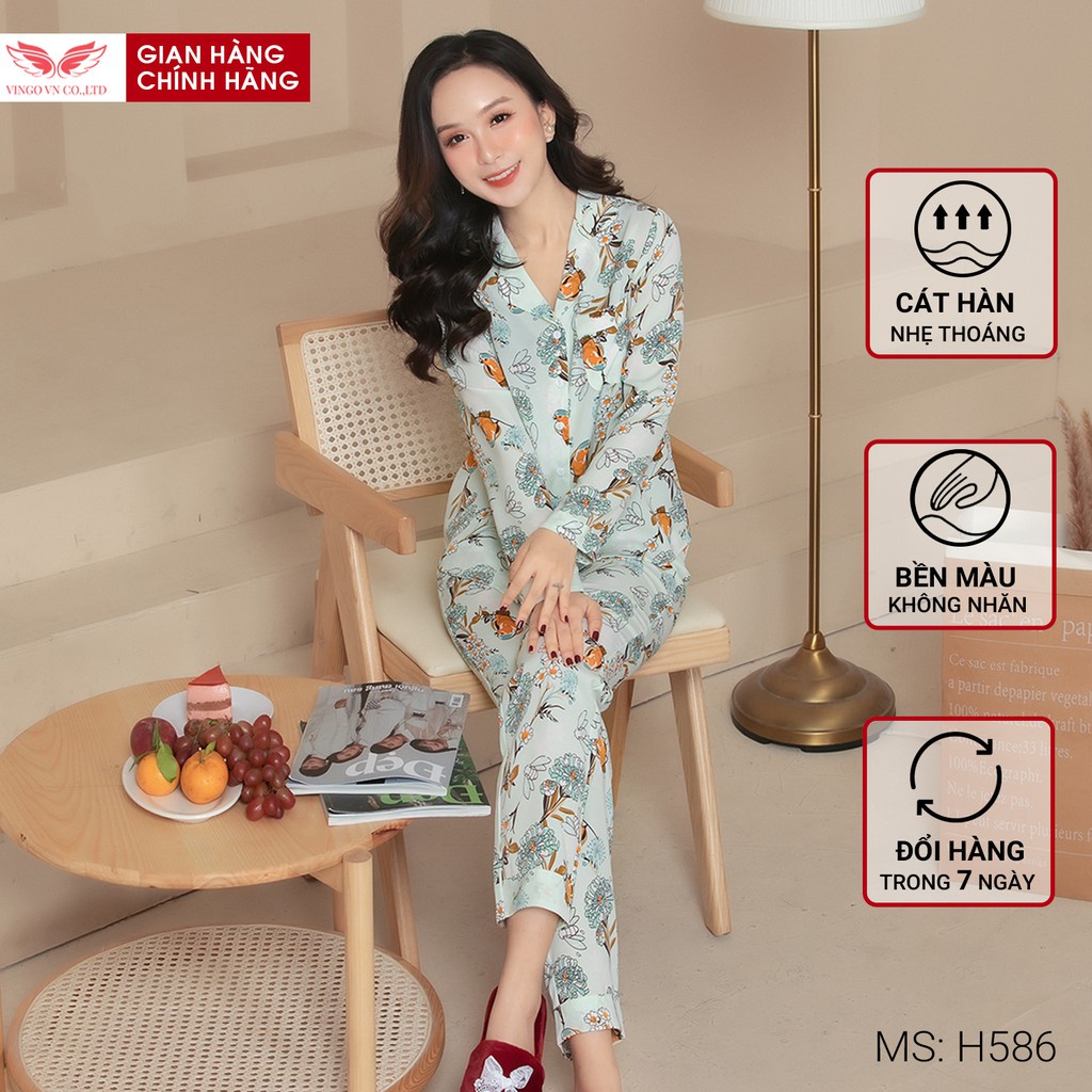 Bộ Đồ Pyjama Mặc Nhà Nữ VINGO Cát Hàn Không Nhăn Mùa Thu Đông Tay Dài Quần Dài Họa Tiết Nhiều Màu H586 VNGO - TDQD | BigBuy360 - bigbuy360.vn