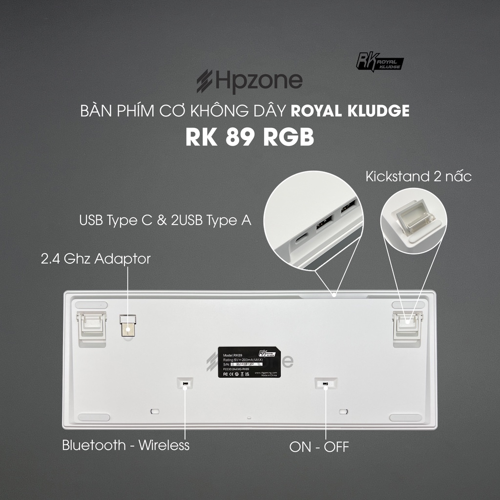 RK89 Bàn phím cơ không dây RK89 chính hãng Royal Kludge 89 phím, Bluetooth 5.1, 2.4Ghz, Type C Mac, Win, IOS, Android