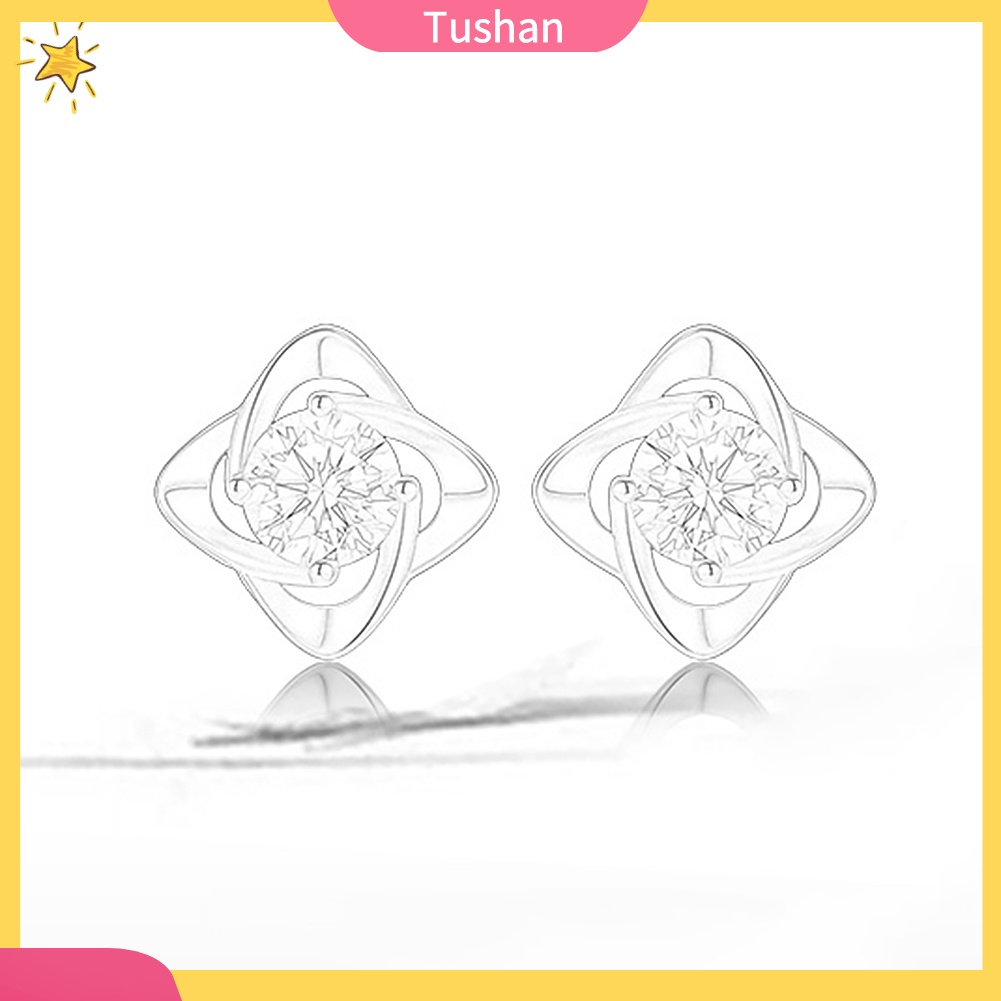 Khuyên tai hình lá 4 cánh khảm kim cương giả quà tặng cho lễ Valentine